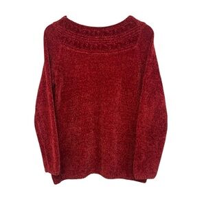 Women's Small Tight Knit Red Chenille Boatneck Christmas Holiday Winter Sweater